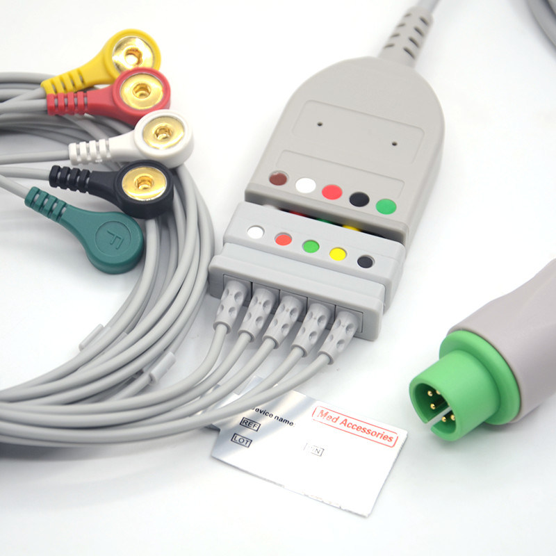 Split 6Pin 5 Leads EKG Monitor Kabel Grijze Kleur Latex Vrije Multi Functie