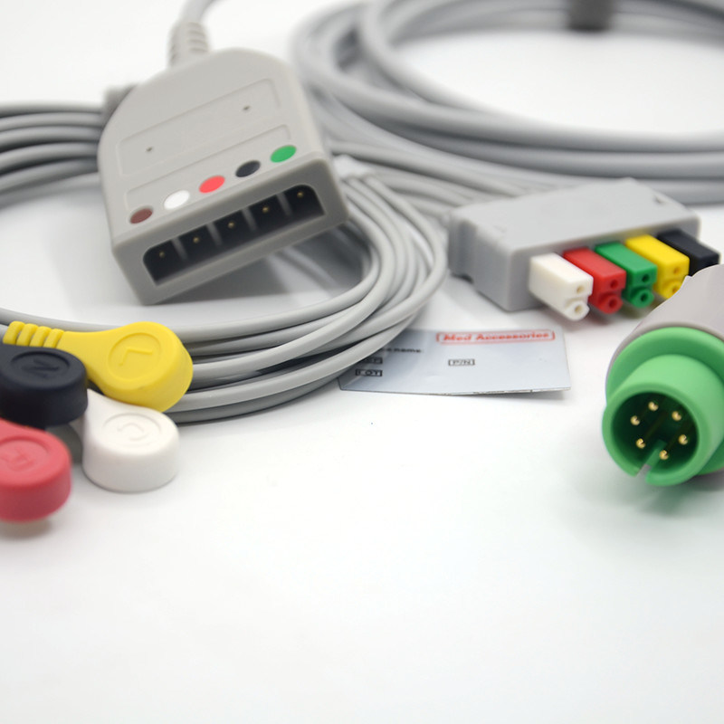 Split 6Pin 5 Leads EKG Monitor Kabel Grijze Kleur Latex Vrije Multi Functie