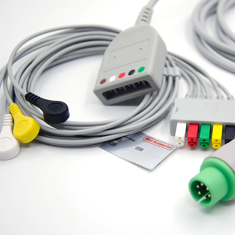 Split 6Pin 5 Leads EKG Monitor Kabel Grijze Kleur Latex Vrije Multi Functie