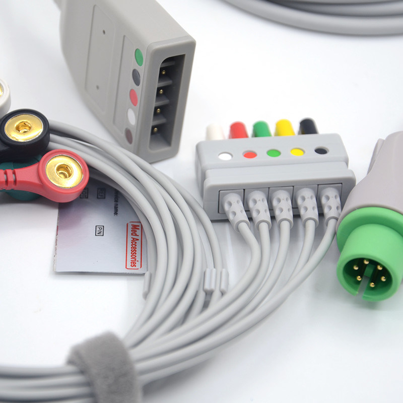Split 6Pin 5 Leads EKG Monitor Kabel Grijze Kleur Latex Vrije Multi Functie