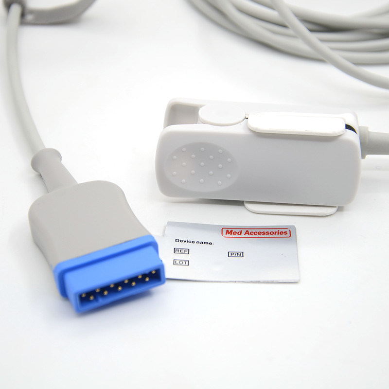 GE 11 pin Vrouwelijke vinger TPU Grijze Spo2 Sensor Cable Single Pack voor alle patiënten