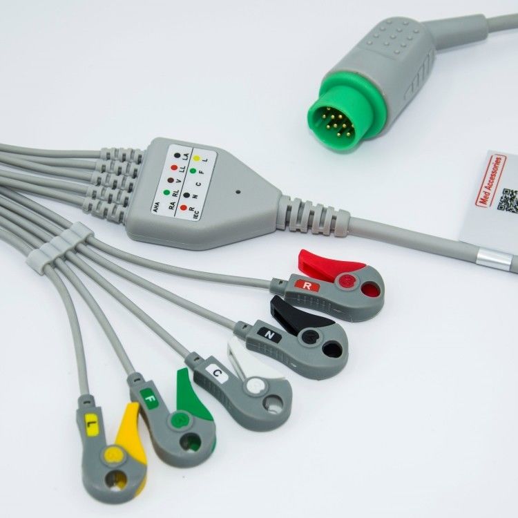 Medische zorg Monitor Accessoires Biolight EKG kabel 12 Pin 5 Leads Grabber Eind Eén stuk 3.4m Grootte