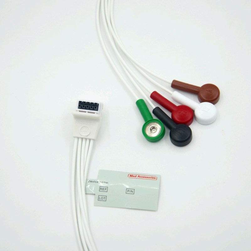 Compatibel Mortara H3 Holter Recorder EKG kabel Leadwires 5 Leads Snap AHA