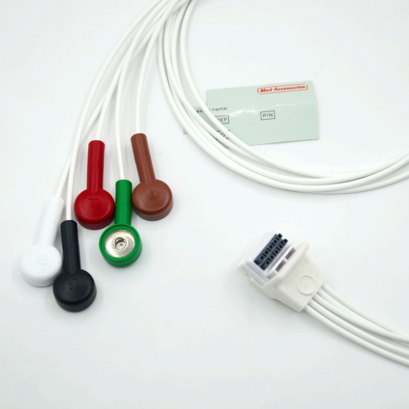 Compatibel Mortara H3 Holter Recorder EKG kabel Leadwires 5 Leads Snap AHA