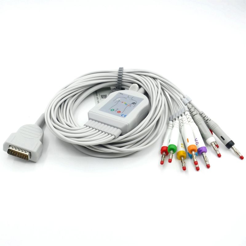 Compatibele Nihon Kohden 10-aderige EKG medische ECG-kabel 4.0 banaan AHA voor patiëntmonitoraccessoire