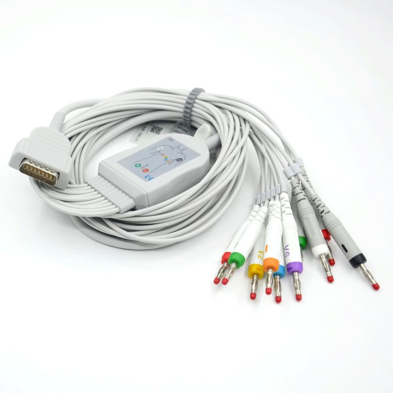 Compatibele Nihon Kohden 10-aderige EKG medische ECG-kabel 4.0 banaan AHA voor patiëntmonitoraccessoire