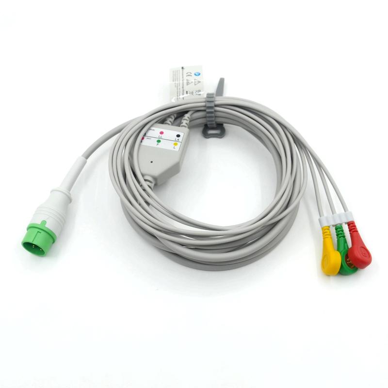 Hoogwaardige Compatibele Zoncare 3-aderige ECG EKG-kabel IEC Snap voor medische accessoires