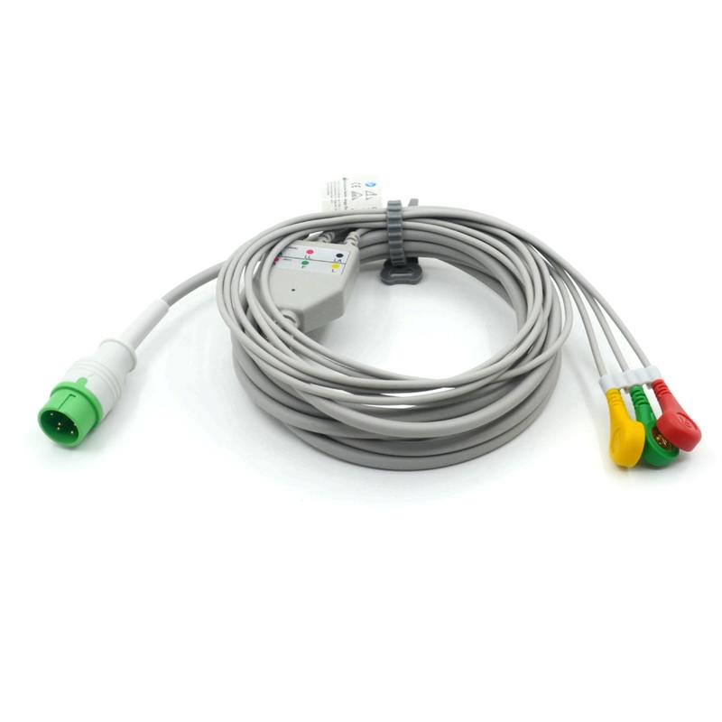 Hoogwaardige Compatibele Zoncare 3-aderige ECG EKG-kabel IEC Snap voor medische accessoires