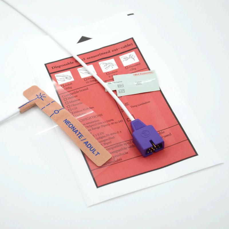 Leverancier van medische accessoires Rekbare stof Compatibel met nellcor 9-pins Wegwerp SpO2-sensor voor pasgeborenen/volwassenen