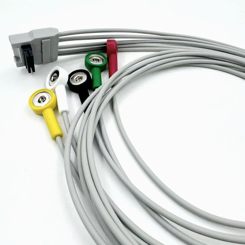 Hoogwaardige medische accessoires RoHS gecertificeerd diagnostisch siliconen IEC kleur 5-lead grabber EKG ECG kabel compatibel BLT