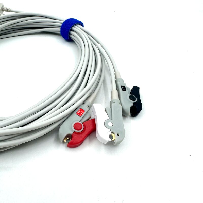 Hoogwaardige medische accessoires RoHS gecertificeerd diagnostisch siliconen IEC kleur 3-Lead Grabber ECG kabel Leadwire